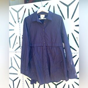 Anthropologie Navy Polka Dot Button-Up Shirt